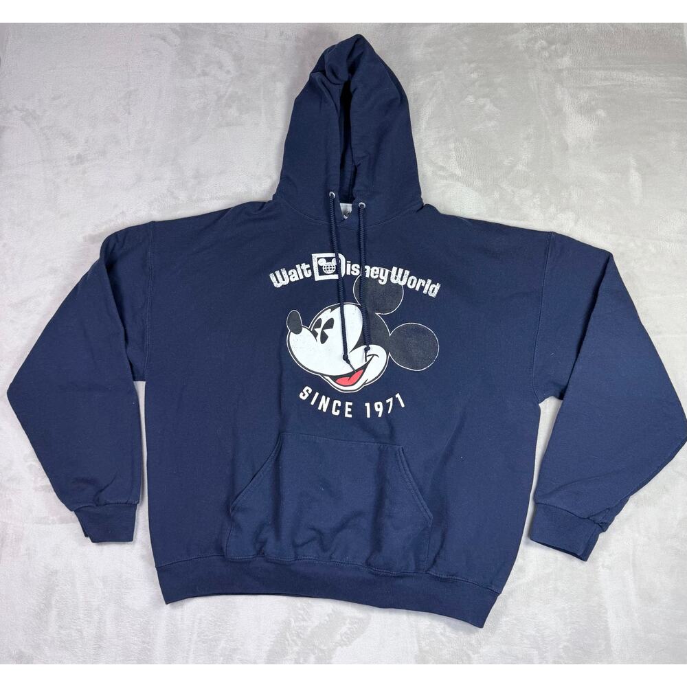 Walt Disney World Unisex Pullover Hoodie Mickey Mouse Vintage Logo Blue Size XXL